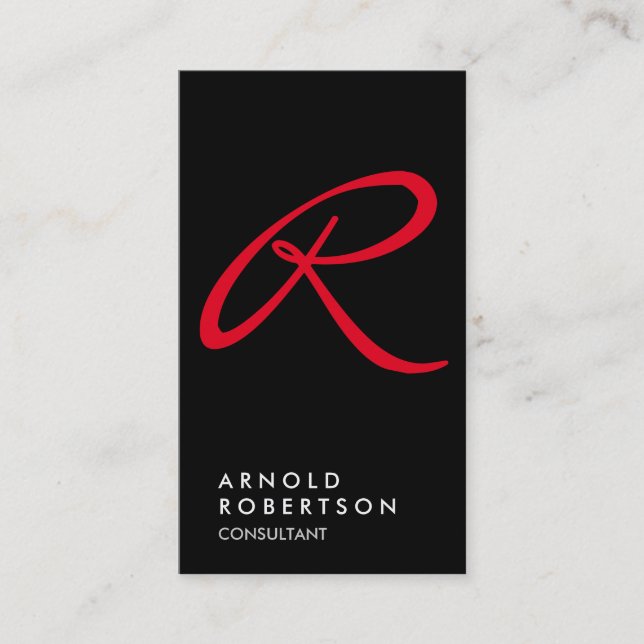 Plain Red Black Trendy Monogram Business Card (Front)