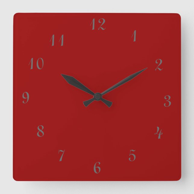 Plain Red Clock>Square Clocks with Numbers (Front)