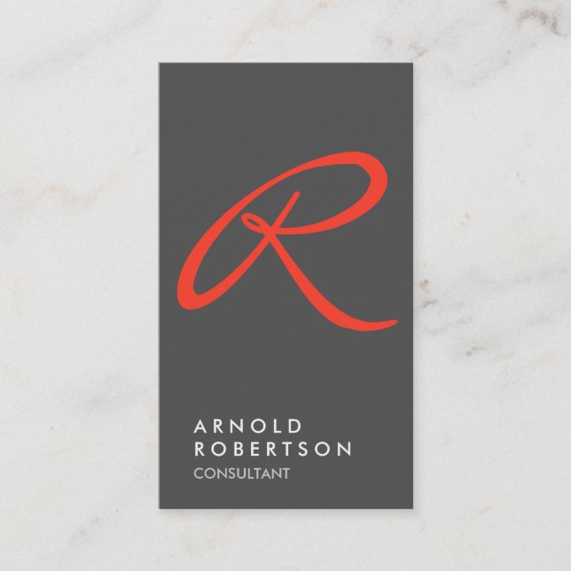 Plain Red Gray Trendy Monogram Business Card (Front)