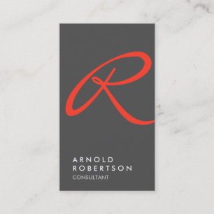 Plain Red Gray Trendy Monogram Business Card