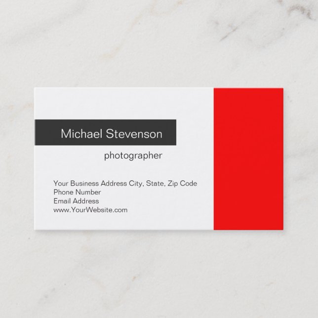 Plain Red Grey White Photography Business Card (Front)