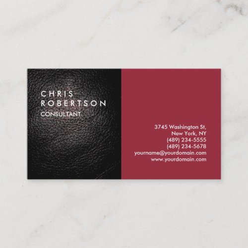 Plain Red Leather Modern Creative Business Card