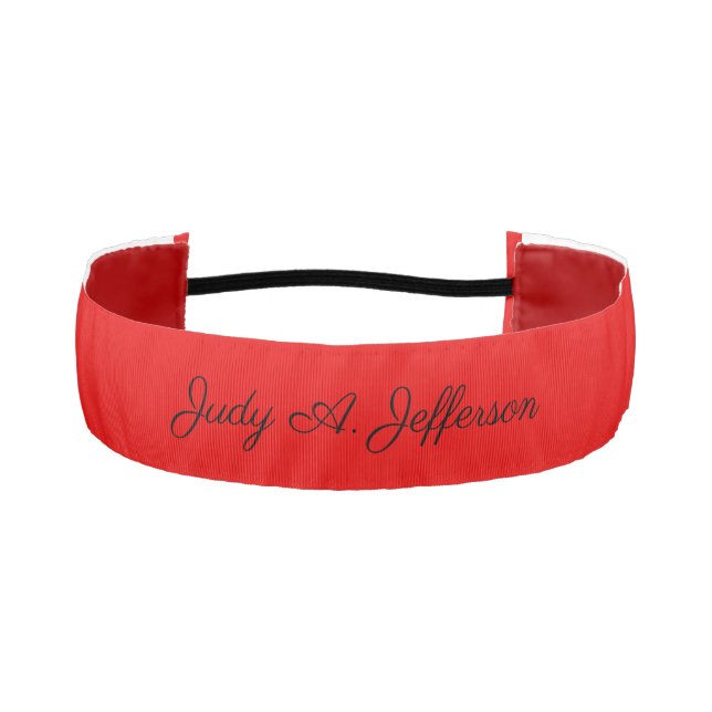 Plain Red Minimalist Parisienne Calligraphy Name Athletic Headband (Front)