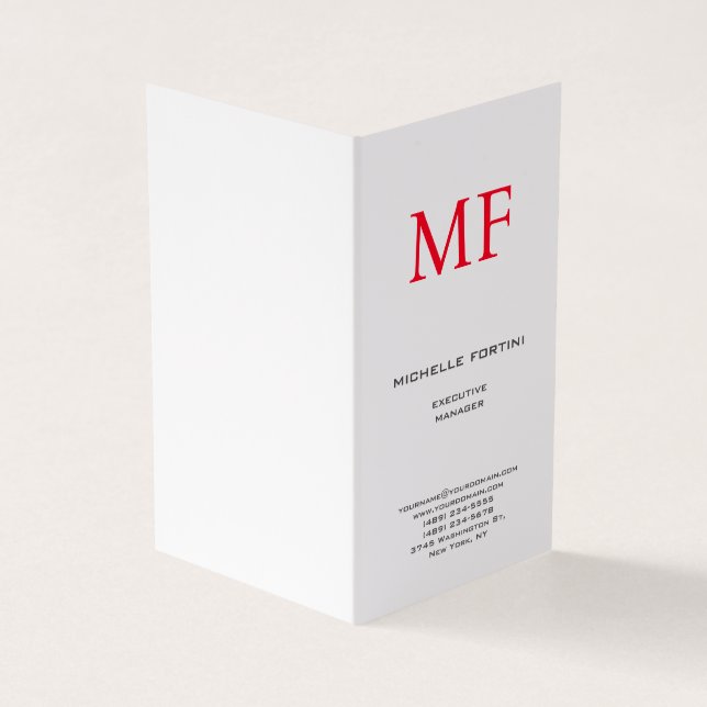 Plain Red Monogram Cute Minimalist Plain  Business Card (Outside)