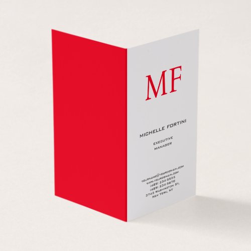 Plain Red Monogram Cute Minimalist Plain  Business Card