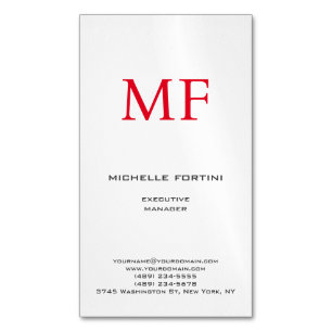 Plain Red Monogram Cute Minimalist Plain Business Card Magnet