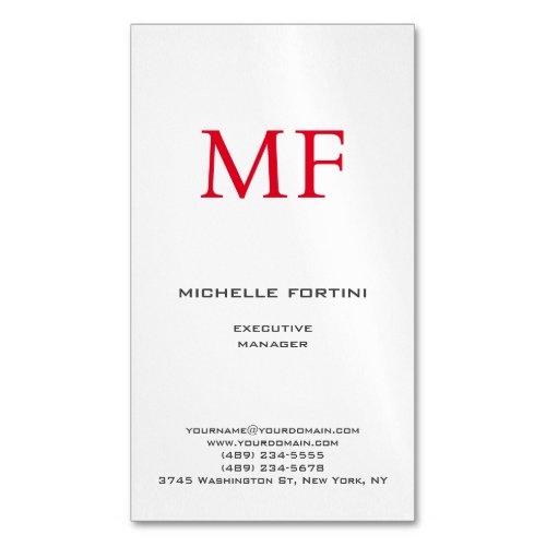 Plain Red Monogram Cute Minimalist Plain  Business Card Magnet