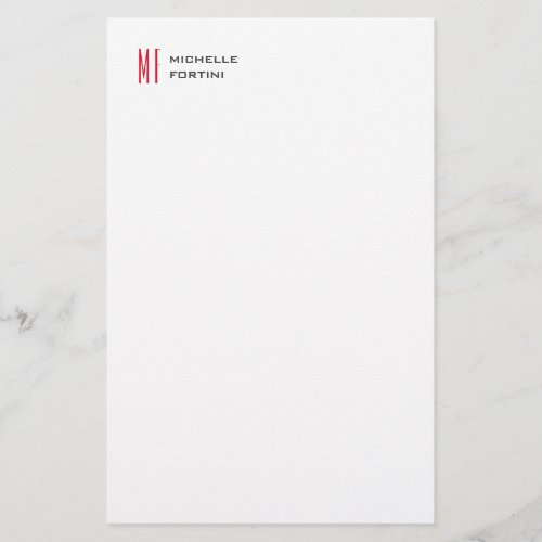 Plain Red Monogram Cute Minimalist Plain  Stationery