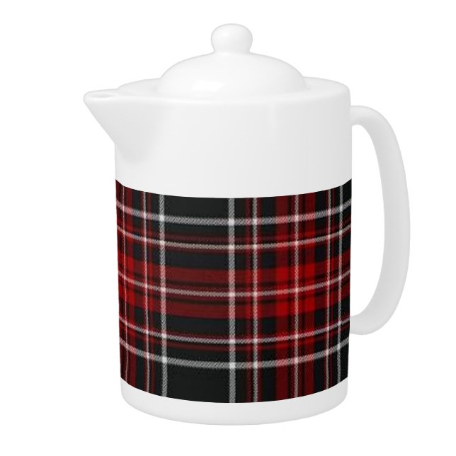 Plain Red Plaid Tartan Teapot (Right)