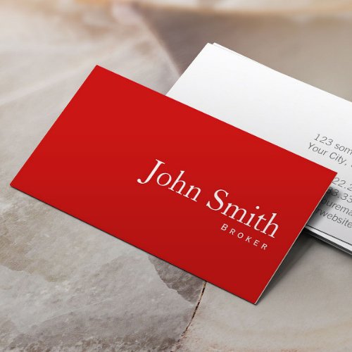 Plain Red Real Estate Agent Professional Broker Business Card