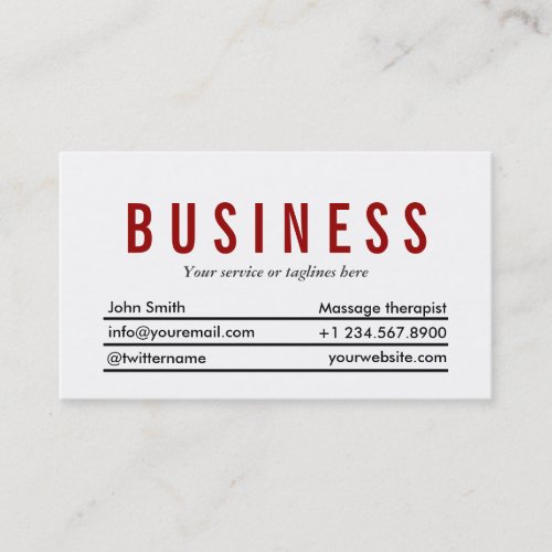 Plain Red Title Massage Therapist Business Card