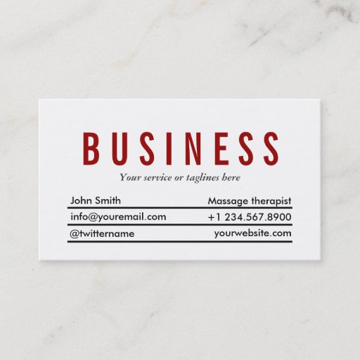 Customizable Plain Red Title Massage Therapist Business Card