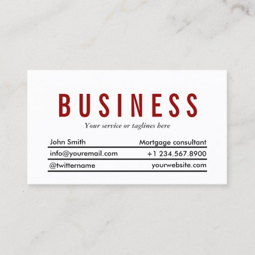 Plain Red Title Mortgage Agent Business Card