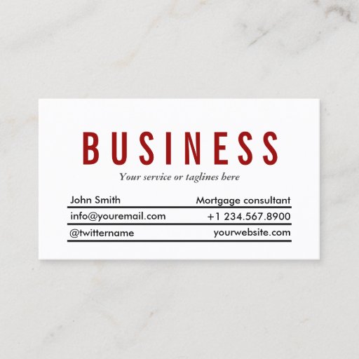 Customizable Plain Red Title Mortgage Agent Business Card