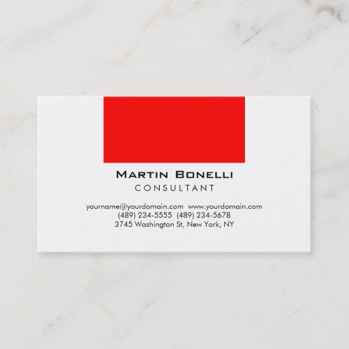 Plain Red White Consultant Business Card