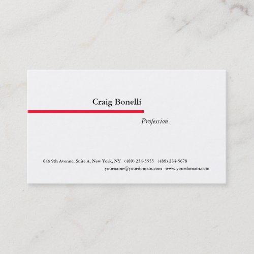 Plain Red White Minimalist Modern Professional Business Card