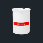 Plain Red White Professional Minimalist Name Beverage Pitcher<br><div class="desc">Simple white,  modern,  minimalist design. This template can be customized to meet all professional occupations.</div>