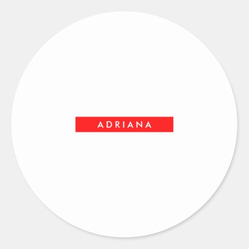 Plain Red White Professional Minimalist Name Classic Round Sticker