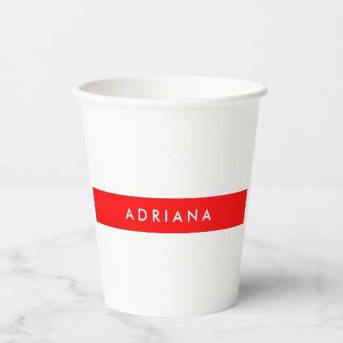 Plain Red White Professional Minimalist Name Paper Cups