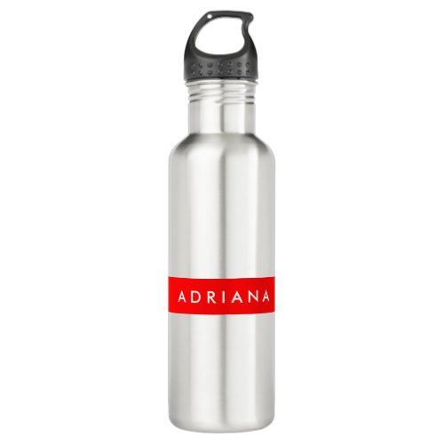 Plain Red White Professional Minimalist Name Stainless Steel Water Bottle