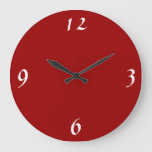 Plain Red With White &gt;minimalist Wall Clocks at Zazzle