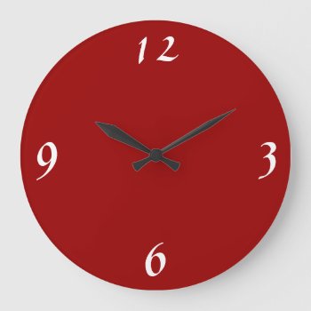 Plain Red With White >minimalist Wall Clocks by orientcourt at Zazzle