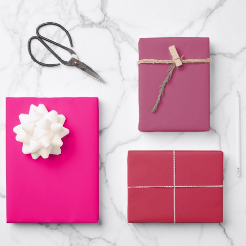 Plain Rose French Raspberry Pink Shades 3 Tones Wrapping Paper Sheets