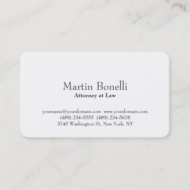 Plain Rounded Corner Attorney at Law Business Card (Front)