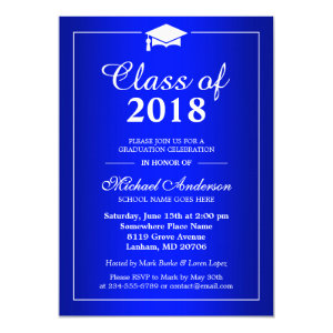 Plain Royal Blue Class Of 2018 Graduation Party Card