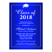 Plain Royal Blue Class Of 2018 Graduation Party Invitation