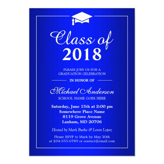 plain royal blue class of 2018 graduation party invitation zazzle com