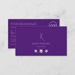 Plain Royal Purple with Monogram Logo and Jewels Business Card