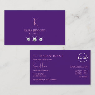 Plain Royal Purple with Monogram Logo and Jewels Business Card