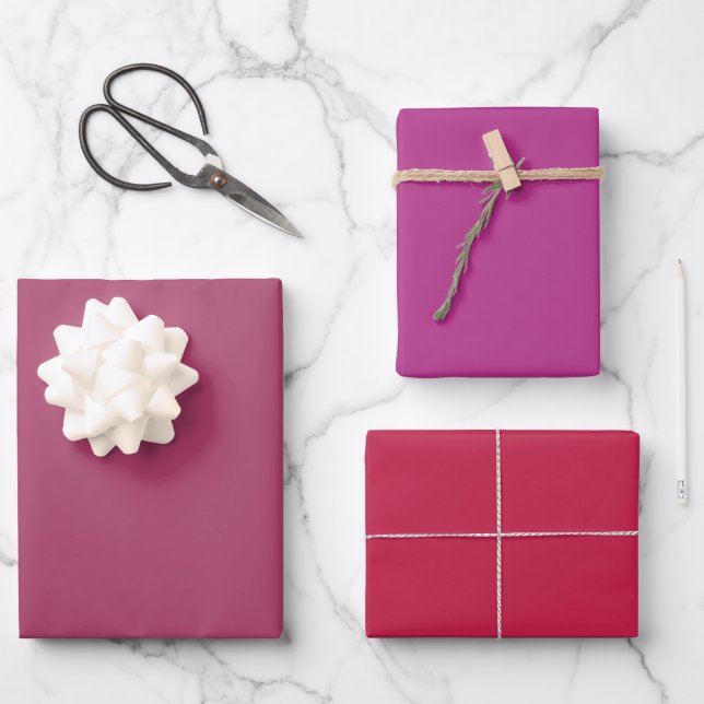 Plain Ruby Fandango Maroon Pink Shades 3 Tones Wrapping Paper Sheets (Front)