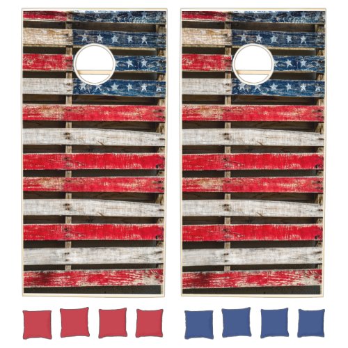 Plain Rustic American Flag Pallet Wood Cornhole Set