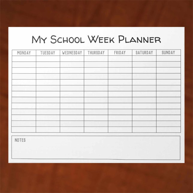 Plain School Week Planning Chart Notepad (Creator Uploaded)