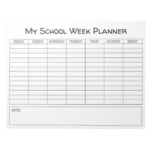 Plain School Week Planning Chart Notepad
