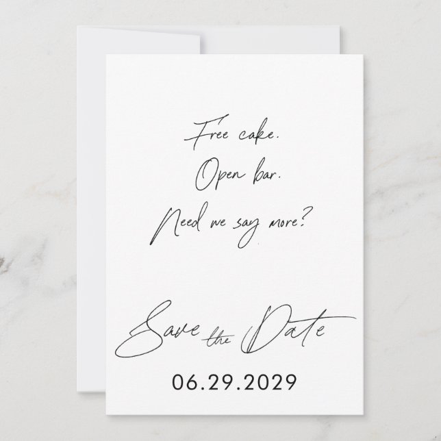 Plain Script Funny Save The Date Cards White (Front)