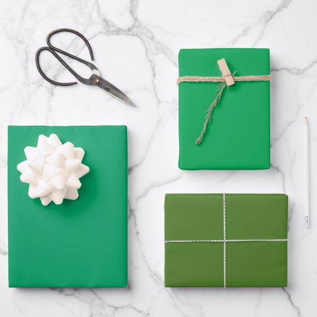 Plain Shamrock Pigment Sap Green Shades 3 Tones Wrapping Paper Sheets (Front)