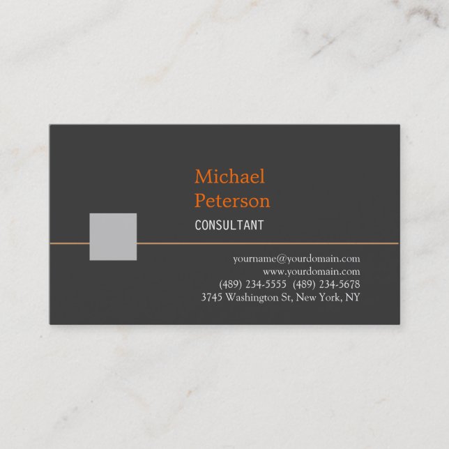 Plain Silver Gray Stripe Orange Business Card (Front)