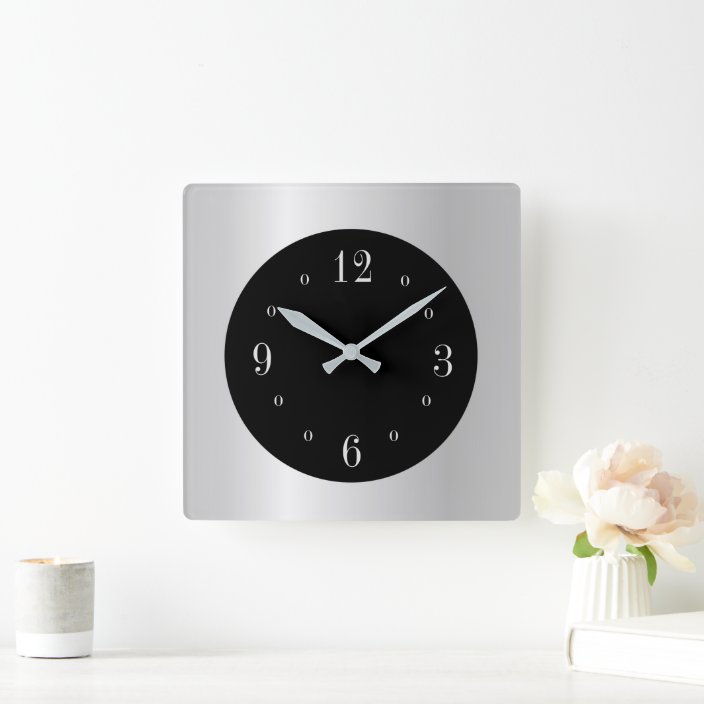 Plain Silver with Black Face Wall Clock