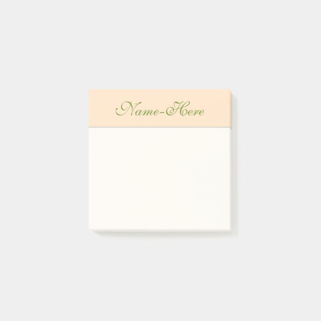 Plain, Simple, Bisque Background & Green Name Post-it Notes (Front)
