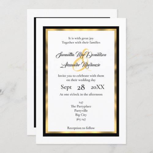Plain simple black and gold border wedding invitation