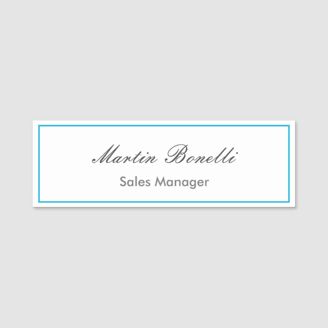Plain Simple Black Blue White Modern Pro Name Tag (Front)