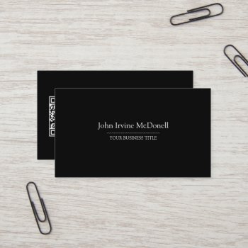 Plain & Simple Black Business Card With Qr Code by coolbusinesscards at Zazzle