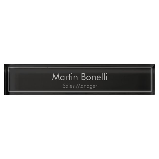 Plain Simple Black Grey Modern Professional Desk Name Plate (Front)