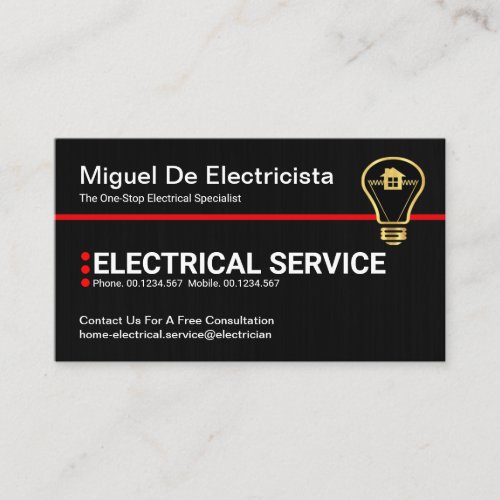 Plain Simple Black Grunge Red Line Electrical Business Card