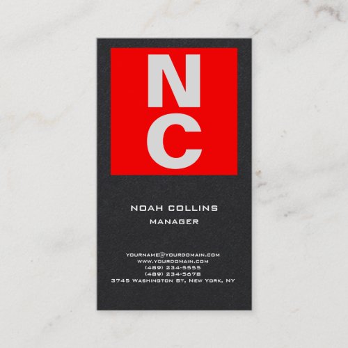 Plain simple black red professional bold monogram business card