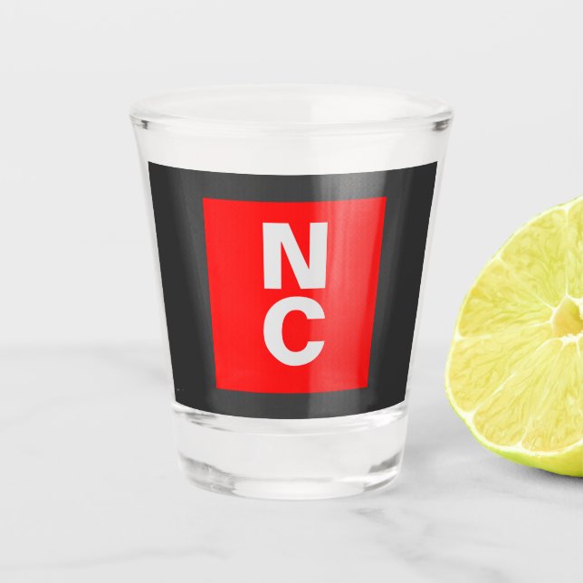 Plain simple black red professional bold monogram shot glass (Front)