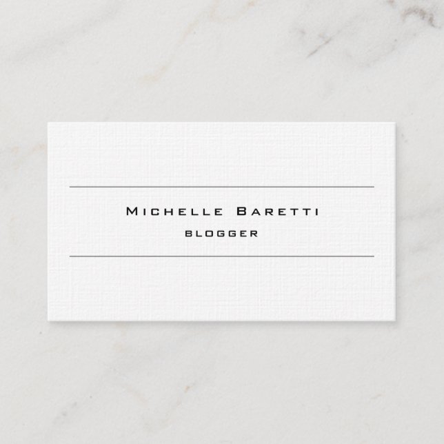 Plain Simple Black White Minimalist Linen Business Card (Front)